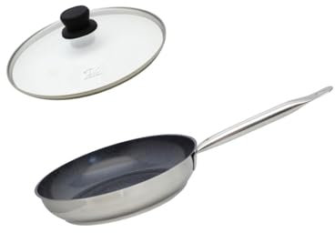 ELO 9804350 Set Poêle inox 18/10 et couvercle de cuisson en verre, poêle induction, poele inox, poêle tout feux, couvercles casseroles et poêles, Acier inoxydable, Verre, Plastique, 24 x 5 cm