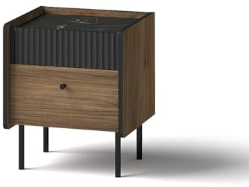 MINIO go for it - Table de Nuit 42 cm, Table de Chevet avec Tiroirs, Table Chevet Pereto 12, Meuble de Chambre, Table Nuit, Meuble de Chevet - Noyer Warmia/San Sebastian/Noir Mat Couleur