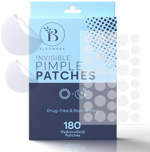 BLOOMORA Patch pour Bouton d'Acne Invisible pour le Visage (180 Pièces), Pimple Patch Hydrocolloïde, Traitement de l’Acné pour le Visage, Anti-Bouton (Taille S/L)