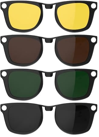 HiBloks Polarisierte Clips für Ray-Ban Meta Wayfarer Smart-Brillen, Verfärbungs-Clips, schützen Augen, 4 Stück (Schwarz+Grau+Braun+Gelb)