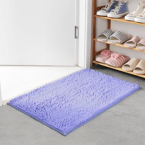 Tapis de bain doux et antidérapant à poils longs en peluche confortable pour baignoire, douche et évier Lilas 50 x 80 cm