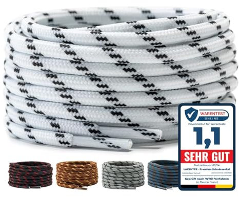 LaceHype 2 pares de cordones redondos de poliéster para zapatos de trabajo, botas, zapatos de exterior y zapatillas deportivas, cordones resistentes al desgarro, blanco / negro, 60 cm - 2 Paar