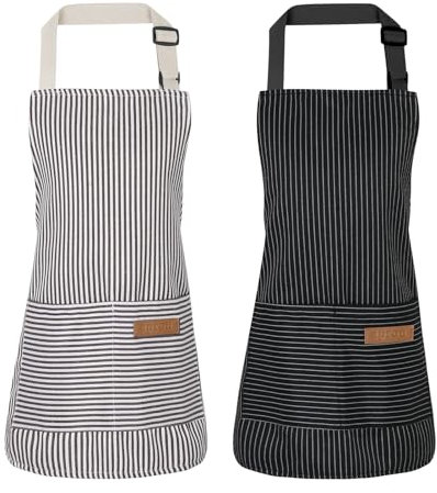 Livdouyu 2 Pack Kochschürze Kinder, Kinderschürze,Schürze Kinder Kochschürze Grillschürze Jungen Malkittel Kinder für Jungen und Mädchen Beim Kochen Malen Grillen(Schwarz+Grau)