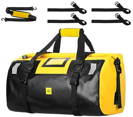 Motorrad-Gepäck, 40 l, großer Trocken-Rucksack für Motorrad | reflektierende Streifen, Outdoor-Reisegepäck, vielseitige Satteltaschen für Reisen, Camping, Kajakfahren, gelb, Refer to Desc