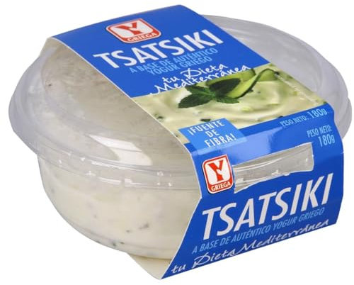 Tsatsiki Y GRIEGA | Auténtico Yogur Griego | Receta Mediterránea | Cremoso y Refrescante | Sin Conservantes | Acompañamiento Ideal/Producto Refrigerado (6 TARROS DE 180g.)
