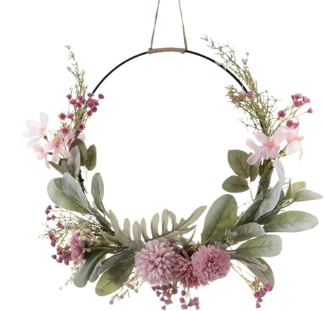 Corona de primavera - corona de flores | corona de puerta | Decoración de corona de puerta pequeña artificial | Corona de verano de primavera para puerta principal | Corona de aro de metal