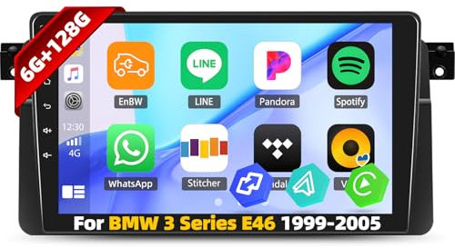 6G+128G 8 Core CAMECHO Android Radio Coche para BMW Serie 3 E46 1999-2005 con Carplay Android Auto, Pantalla Táctil de Coche de 9 Pulgadas con FM/RDS GPS WiFi Bluetooth SWC+ AHD Cámara&Mic