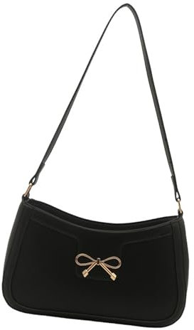 uikios Kleine Umhängetasche für Damen, Schleifen-Design, Retro-Stil, PU-Leder, Handtasche, Unterarm-Geldbörse für den täglichen Gebrauch und Freizeitreisen, Schwarz , as pics show