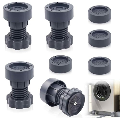 4 Stück Waschmaschine Schwingungsdämpfer und4 Stück Füße,Waschmaschine Anti vibration Füße,Verstellbare Hoch Vibrationsdämpfer,Verstellbare Höhe 8.5-10.5cm,für Waschmaschine Trockner,Kühlschrank,Tisch