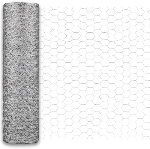 Maschendrahtzaun 20 m x 0,43 m,geflügeldraht,Hasendraht,Hühnerdraht | Robuster Geflügeldraht aus verzinktem Eisen, 20 m lang, 43 cm hoch, 25 mm Maschenweite für Garten, Tiere und Beete