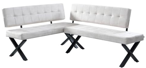 B&D home® Eckbank EKA L-Kombi 140×140 cm – modulare Esszimmerbank mit Lehne, beidseitig montierbar (Links/rechts), Kufen-Metallgestell, pflegeleichter Bezug in Hell Grau