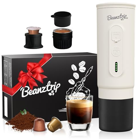BeanzTrip H02 PRO Tragbare Espressomaschine mit Akku – 20 Bar, kompatibel mit NS-Kapseln & gemahlenem Kaffee, Mini Campingkaffeemaschine mit Selbstheizung, Geschenkbox