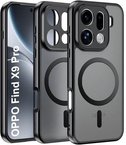 Effcotuo Funda Magnética para OPPO Find X9 Pro 5G Case Compatible con MagSafe, Funda de Silicona Flexible + Acrílico Carcasa Respaldo Translúcida Mate Slim Antigolpes Cover (Negro)
