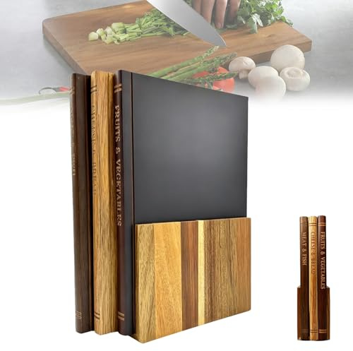 Book Cutting Boards Set of 3 with Stand, Wooden Chopping Boards for Kitchen, Food Prep Boards for Meat, Vegetables, Cheese & Bread, Decorative Serving Tray for Parties, Home Gift