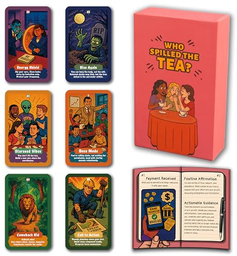 AWKAEIN Who Spilled The Tea? Oracle Cards with Guidebook 50 Cards Oracle Cards for Beginners