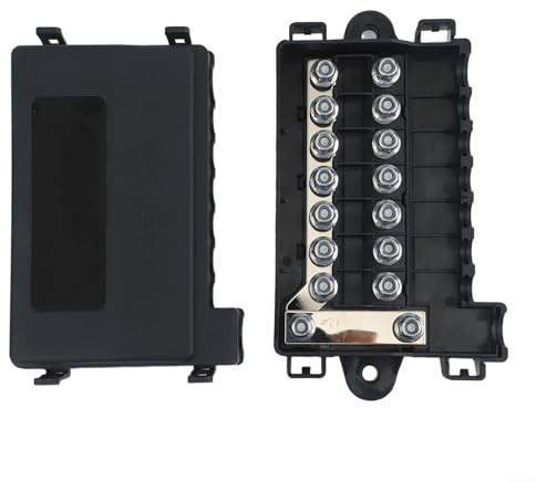 babominimer Sicherungskastenhalter für Autos, Wohnmobile und Boote, 7-fach, 32 V Gleichstrom, 15 A bis 250 A, schwarzes Kunststoffgehäuse, 167 x 105 x 35 mm, passend für die meisten Fahrzeuge