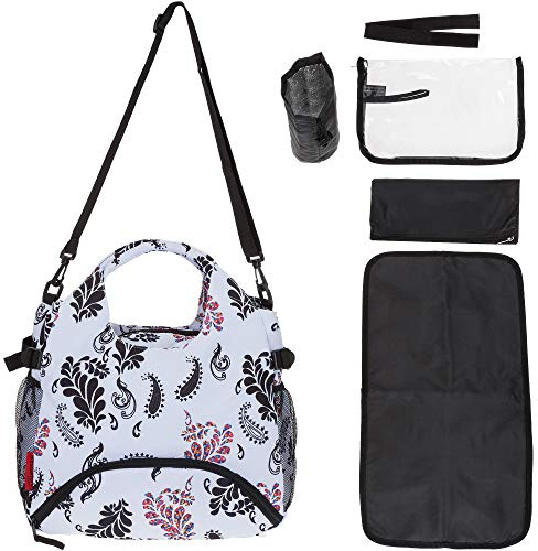 Alessandro Baby Wickeltasche Weekender Bag inkl Wickelmatte Windeltasche Thermo-Flaschentasche Fixierung (White Paisley (0112))