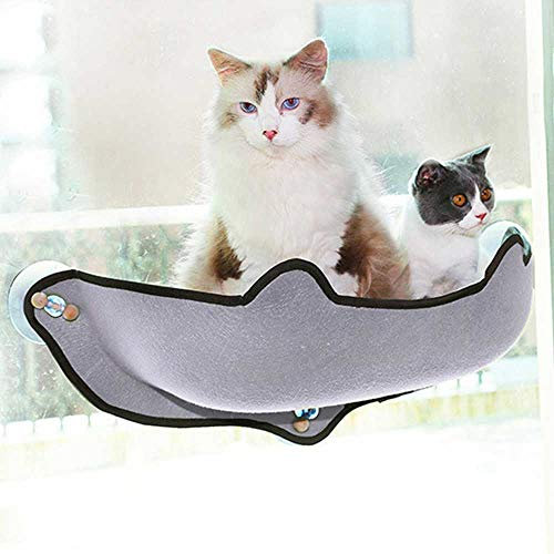 KHTO Chat Hamac Lit Montage Fenêtre Pod Lounger Ventouses Chaud Lit pour Animaux Chat Reste Maison Soleil Mur Lit Doux Ferret Cage (Gris)