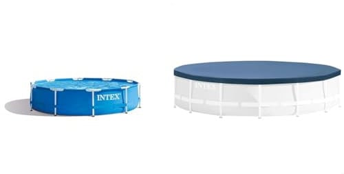 Intex Piscine Cadre Métal - Piscine Hors Sol - Ø 305 x 76 cm & bâche Protection pour Piscine Ronde 3m05