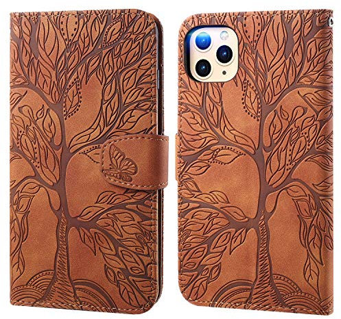 Ailisi Handyhülle für iPhone 11 Pro 5,8 Zoll, Baum Muster Klapphülle Leder Handy Tasche Etui Wallet Flip Case Schutz Hülle Brieftasche mit TPU innen Schale, Kartenfächer, Aufstellfunktion -Braun