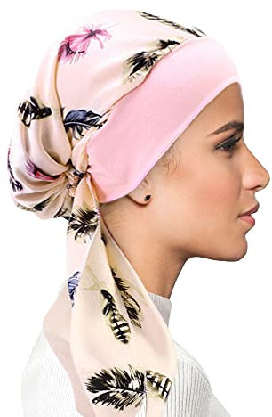 FADACHY Damen Chemo,Haarausfall-Turban,seidiges Kopftuch Einheitsgröße PaPastoral- rosa Feder