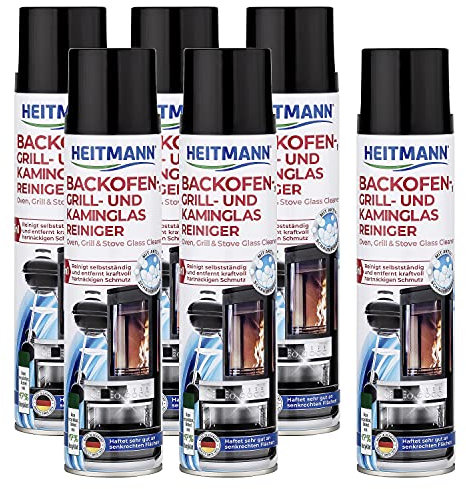 HEITMANN Nettoyant pour four, barbecue et vitres de cheminée : mousse active pour la saleté tenace – Nettoyant pour cheminée – Bonne adhérence, lot de 6
