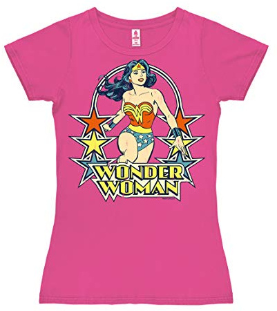 Logoshirt® DC Comics I Wonder Woman I Stars I T-Shirt Print I Damen I kurzärmlig I pink I Lizenziertes Originaldesign I Größe M