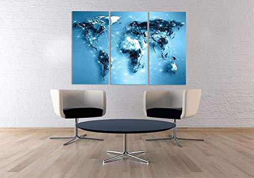 DDSDA Weltkarte 3-teilig auf Leinwand- Gesamtformat: 150x70 cm fertig gerahmte Kunstdruckbilder als Wandbild - Billiger als Ölbild oder Gemälde -