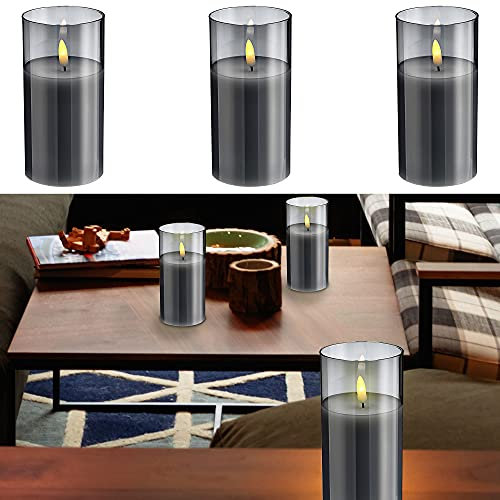 Cepewa LED Echtwachs-Kerze im Glas │7,5x15cm 3er Set │Warmweiße Flamme │Flacker- und Timerfunktion