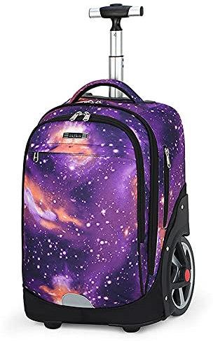 ANSIEDIO Trolley Rucksack Schulrucksack Kinder Multifunktionaler Rucksack Schultaschen Koffer Reise Schule Rucksack für Jungen Mädchen (Sternenhimmel Lila)