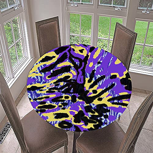 FANSU Round Tablecloth Waterproof Wipe Clean, 3D Tie dye Printing Polyester Circular Tablecloths Fitted Elastic Edged, Stain Resistant Table Cover (Drip dye,Diameter 110cm)
