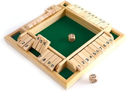 KAV Shut The Box Tisch-Brettspiel aus Holz für 2–4 Spieler mit 10 zahlseitigen Würfeln, perfektes traditionelles Solitär- und Puzzlespiel für Kinder und Erwachsene