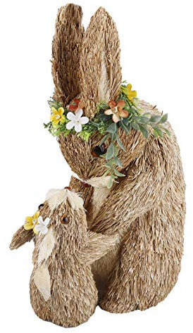 Lazyspace Easter Bunny Figure, Simulation Straw Bunny Standing Bunny Figurine Artificial Straw Bunny for Easter Decorations