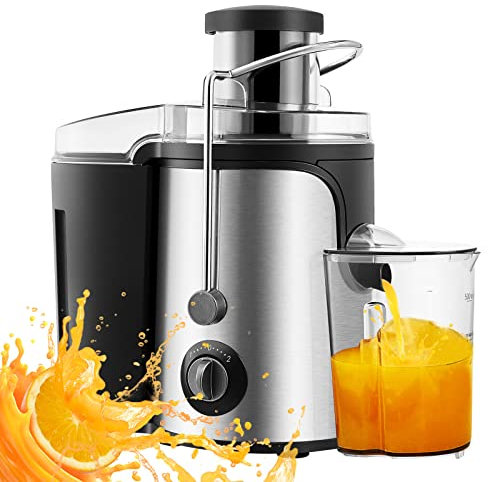 LEMROE Juicer Machines Electric Centrifugal Juicers Whole Fruit and Vegetable, Stainless Steel Juice Extractor with Wide Mouth, Easy to Clean Dual Speed Mode 600W