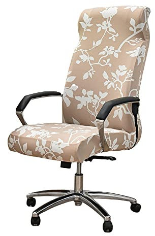 Highdi Housse de Chaise de Bureau Extensible, Housse de Fauteuil Rotatif Amovible Lavable, pour Chaise de Bureau Pivotante Ordinateur Gaming Accoudoirs Chaise (Branche de Fleur Blanche,M)