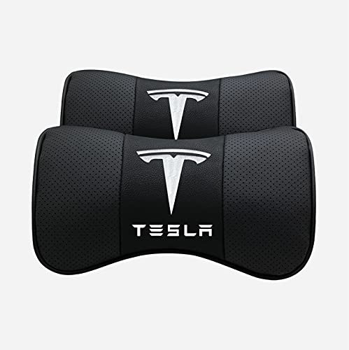 Car Seat Neck Pillow, 2pcs Leather Car Gadget Seat Headrest Neck Pillow for Tesla Model S Model X Model 3 Model Y Auto Accessories Interior