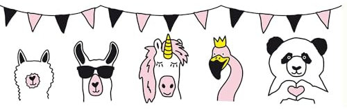 Profhome Kids Wallpaper Border 403729-GU self-Adhesive Border Pink Black White 0.155 m x 5.00 m / 0.775 sqm