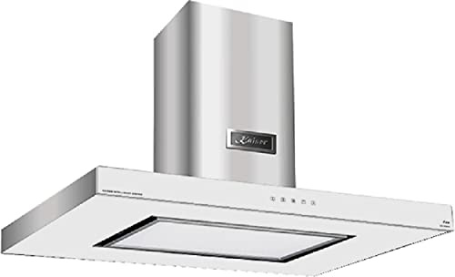 Kaiser Hotte îlot AI 9434 W Eco - Hotte aspirante design de luxe 90 cm - Blanc verre et acier inoxydable - Inox - 1250 m³/h - Système intelligent - Éclairage des surfaces LED - Évacuation d'air -