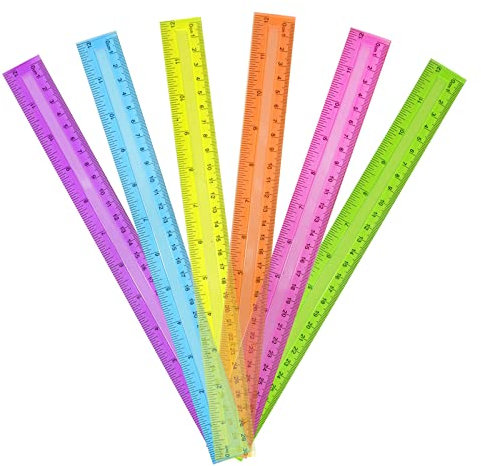 Lot de 30 règles en plastique transparent de 30,5 cm, couleurs assorties avec pouces et centimètres, pour l'école, la maison, le bureau