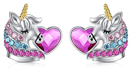 AOBOCO Einhorn Ohrringe Kinder Sterling Silber 925 Creolen, Einhorn Schmuck Geburtstagsgeschenk für Mädchen Frauen (Herz)