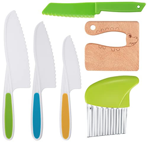 JETFLIP 6PCS Kids Kitchen Knife Set, Kids Kitchen Safety Knives, Reusable Plastic Children's Cooking Knives, Kids Cutting Knife with Serrated Edges for Fruit Vegetable Salad Cake Knives