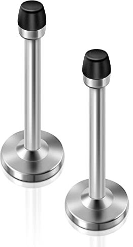 Door Stoppers, 5 Inch Long Door Stop Heavy Duty Stainless Steel Doorstops Wall Mount Door Stops with Sound Dampening Rubber Tip, Modern Door Stoppers for Bottom of Door, Silver 2 Pack