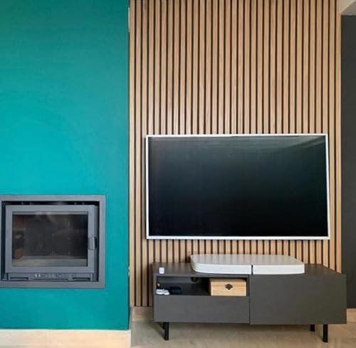 SLATFY Lattes décoratives en bois de chêne verni. Système auto-adhésif facile à installer. Lot de 15 panneaux acoustiques de 8,55 mètres linéaires, couleur claire