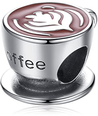 Amuefer Taza de café Charms para Pulseras y Collares, Colgante de Plata de Ley con Circonita Cúbica, Navidad Joyería Regalos para Mujeres Niñas
