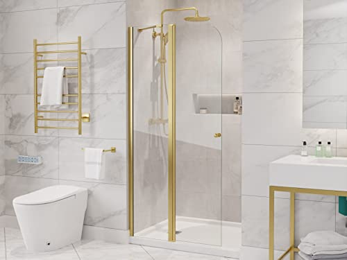 ANZZI 72-in. x 33.5-in. Frameless Swinging Shower Door, Resistance Free Hinges for Smooth Opening and Closing, Reversible Installation, Clear Tempered Glass in Brushed Gold Finish (SD-AZ14-01BG)