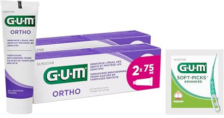 GUM ORTHO Zahngel | speziell für Zahnspangenträger | reduziert Plaquebildung | stärkt den Zahnschmelz | Pfefferminzgeschmack | 2 x 75 (mit 1 Gratisprobe)
