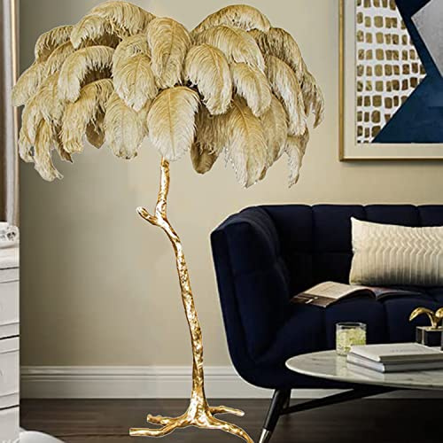 NileMAll Lampadaire, lampadaire moderne en vraie plume d'autruche LED lampe sur pied en résine pour salon décoration d'intérieur