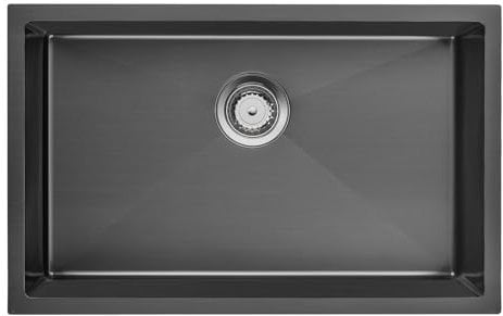 Evier Cuisine 1 Bac 70 x 44 cm, Auralum Évier Inox avec Ensemble de Vidage et Bouchon, Lavabo Cuisine à Encastrer, à Fleur ou Sous Plan, Evier Noir