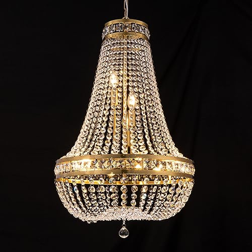 Wellmet Crystal Chandelier Light, 8 Lights French Empire Chandeliers Lighting Ceiling Fixture Hanging Pendant for Dining Living Room Foyer Kitchen Bedroom Entryway, 20''W (Brass, 20)