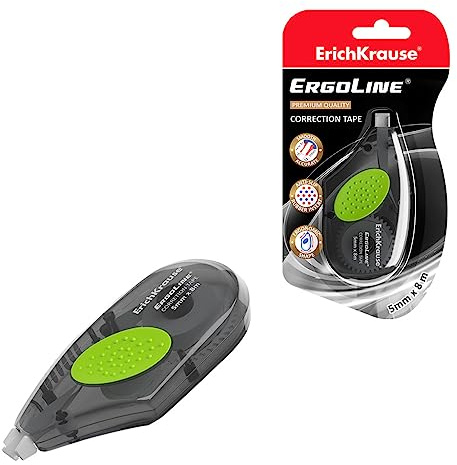 ERICHKRAUSE Erichkrause Korrekturband Ergoline, ergonomische Form mit rutschfestem Gummieinsatz, ideal für schnelle und sichere Korrektur, sofortige Trocknung, Farbe Blan
